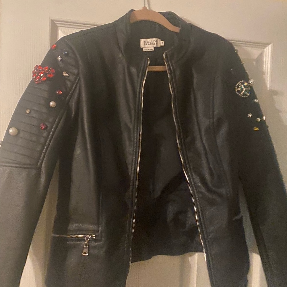 Faux leather embellished biker jacket